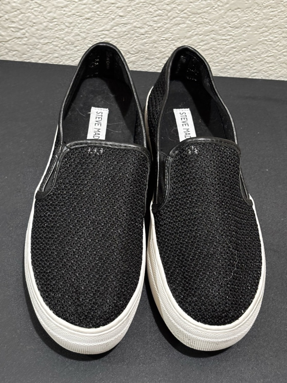 Steve Madden Black Knit Slip-On Sneakers with White Sole